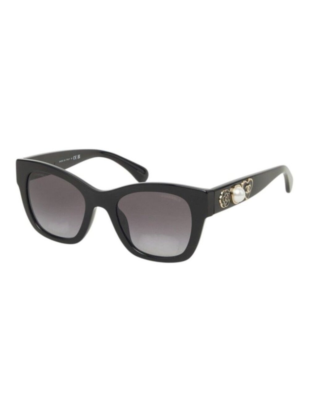 Chanel CC Logo Sunglasses Black Acetate Faux Pearl Eyewear